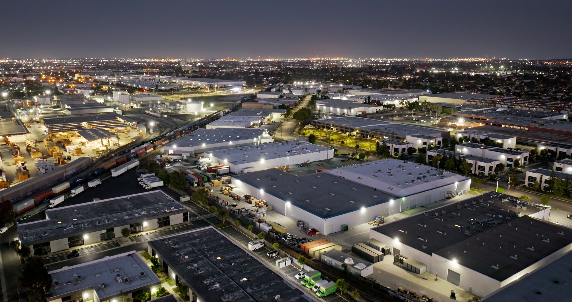 High Angle Shot of Torrance Office Park at Dusk